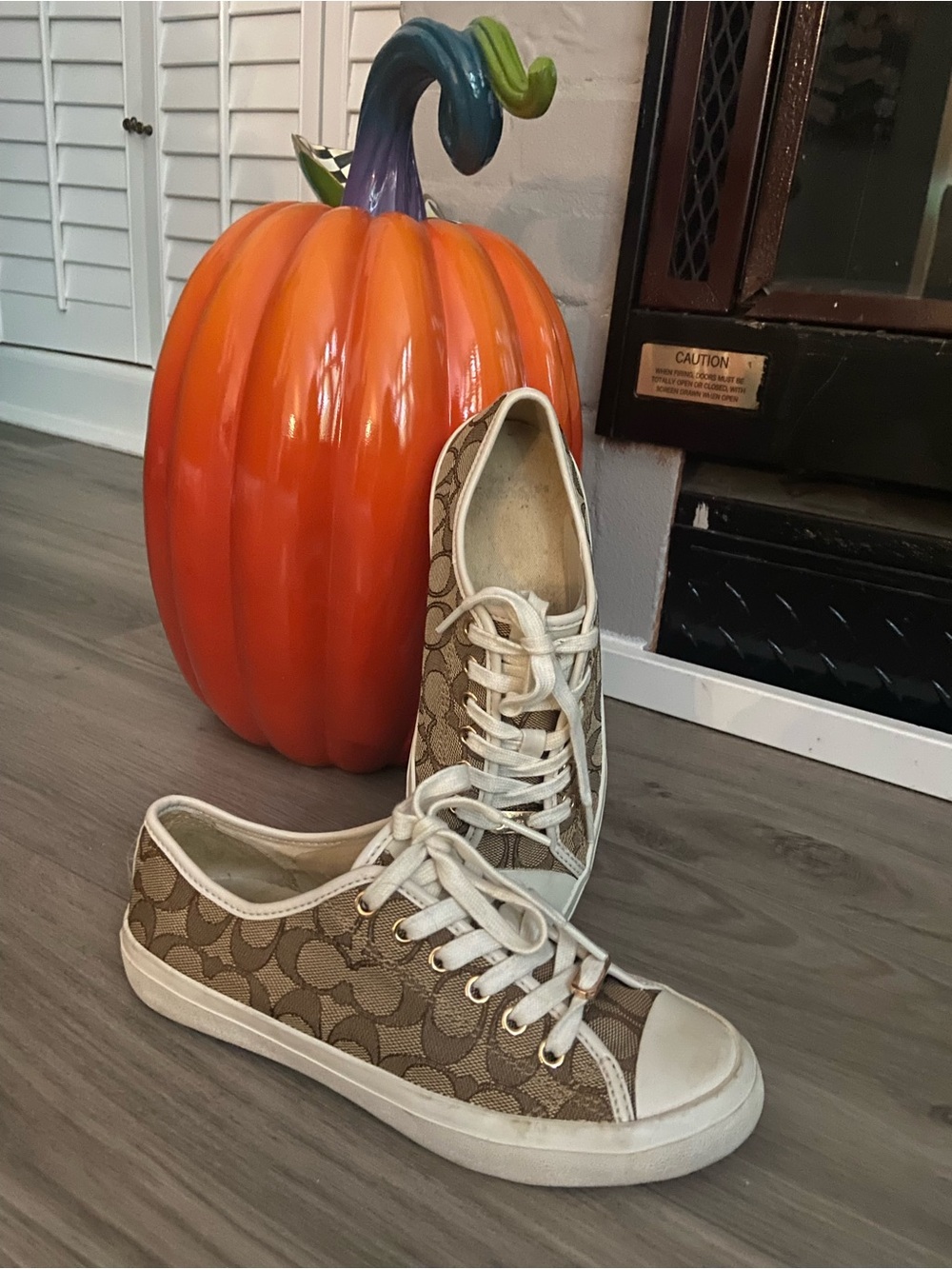Coach Signature Canvas Low-Top Sneakers in Tan and White